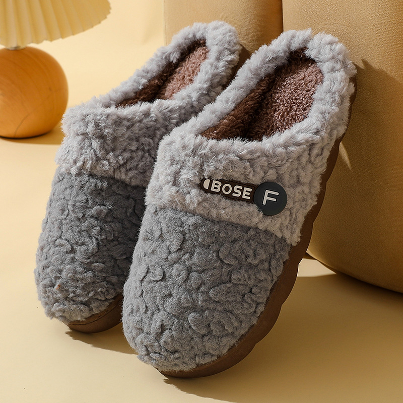 Nuevas zapatillas de algodón de invierno para mujer, zapatillas de algodón de felpa y terciopelo para el hogar, zapatillas de algodón cálidas para interiores con suela gruesa para parejas, zapatillas