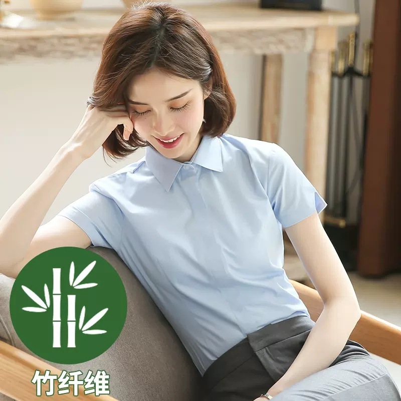 プロシャツレディース半袖Vネック竹繊維白シャツレディースハイエンド面接フォーマル作業服夏|undefined