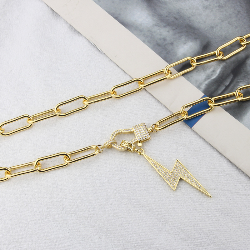 new hip-hop personality lightning copper gold-plated zirconium sweater chain