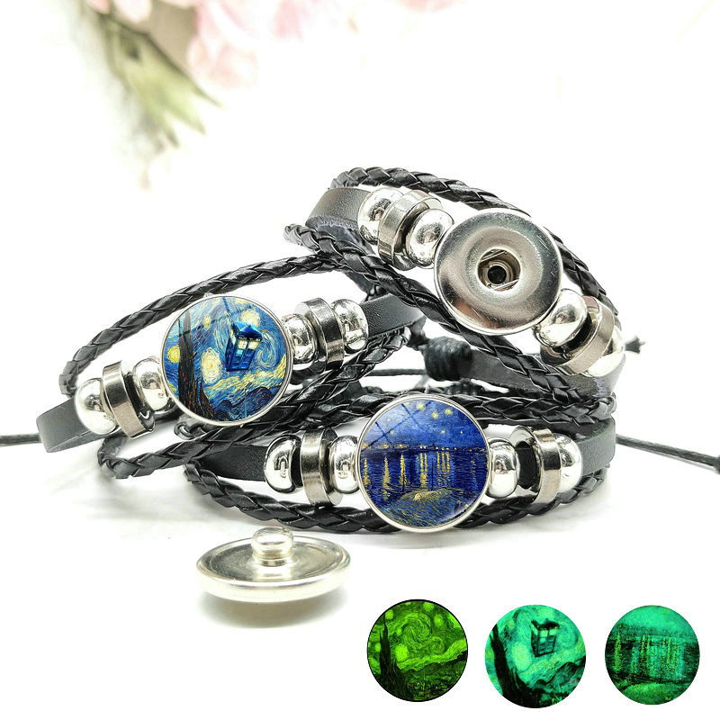 Cross-border New Accessories World Famous Painting Van Gogh Time Gem Black Woven Rope Luminous Bracelet European and American Vintage