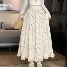 白色半身裙新款碎花高腰夏季中长款设计感小众长裙不规则仙女裙
