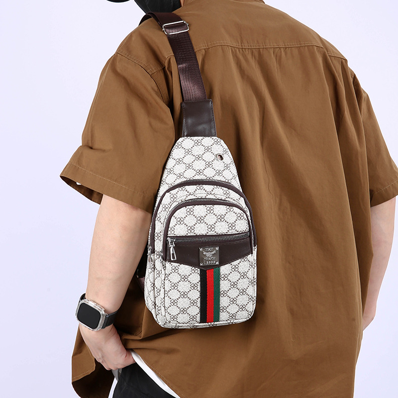 Bolso de pecho de negocios de ocio transfronterizo de tendencia de hombre impresión PU simple bolso de hombro anti-dropper viaje mochila portátil