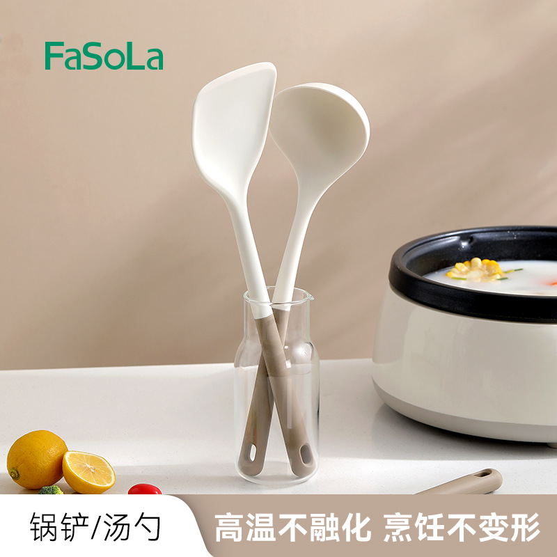FaSoLa hogar espátula de silicona cuchara de sopa de cocina de nylon resistente a altas temperaturas anti-escaldado mango espátula de cocina herramienta