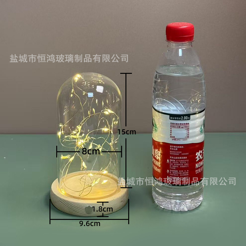 海胆永生花干花侧面触摸开关玻璃罩子底座带灯展示盒手办创意|undefined