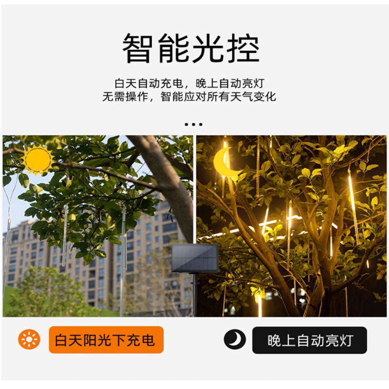 Luz colgante al aire libre Meteor ducha Luz de vacaciones luz de color luz impermeable Navidad colgante luz LED meteorito ducha luz cadena energía solar