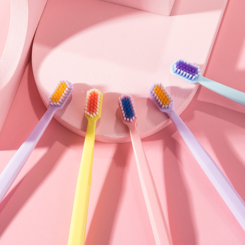 Dijiu Adult Macaron Soft Bristle Toothbrush Wholesale Household Ice Cream Toothbrush Family Set 5 Peelable Toothbrushes