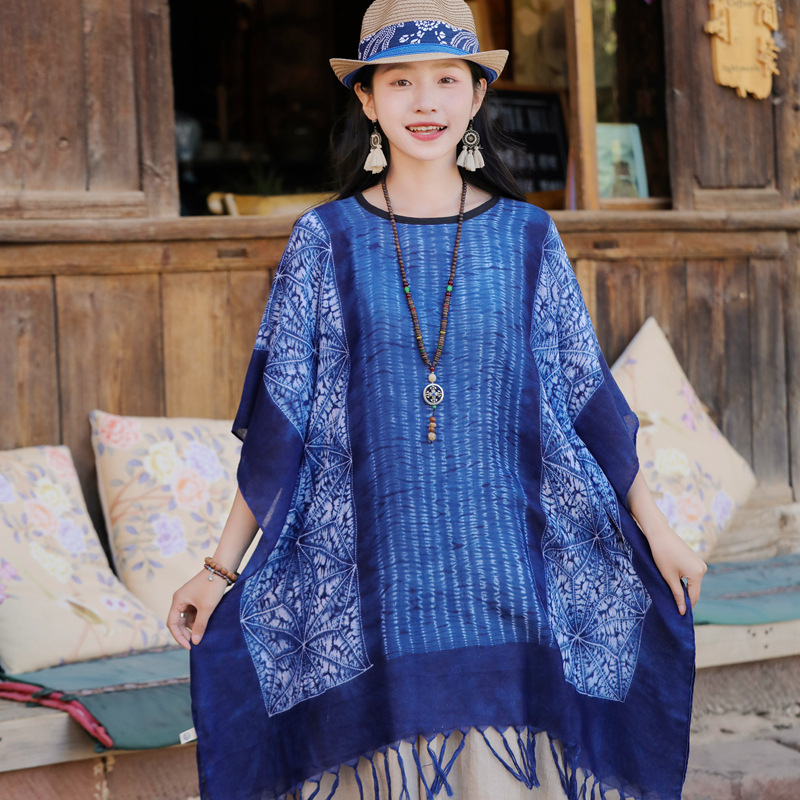 Yunnan primavera y otoño nuevo estilo étnico algodón y lino sensación bufanda geométrica diamante capa exterior viajes protector solar chal para las mujeres