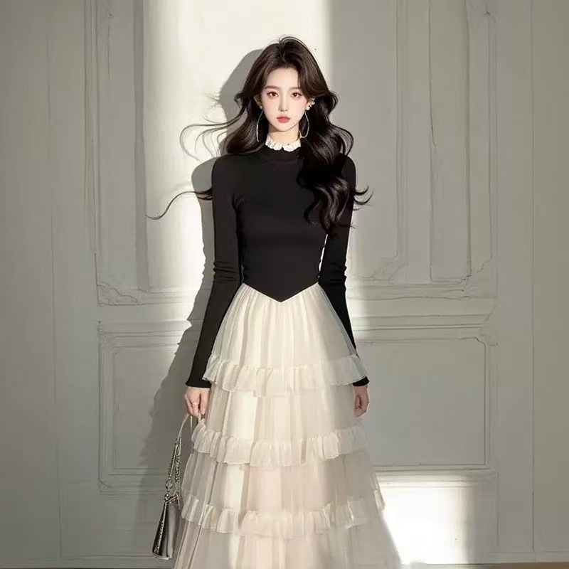 超仙拼接超好看连衣裙女2025春季新款韩版修身减龄高贵气质长裙子|undefined
