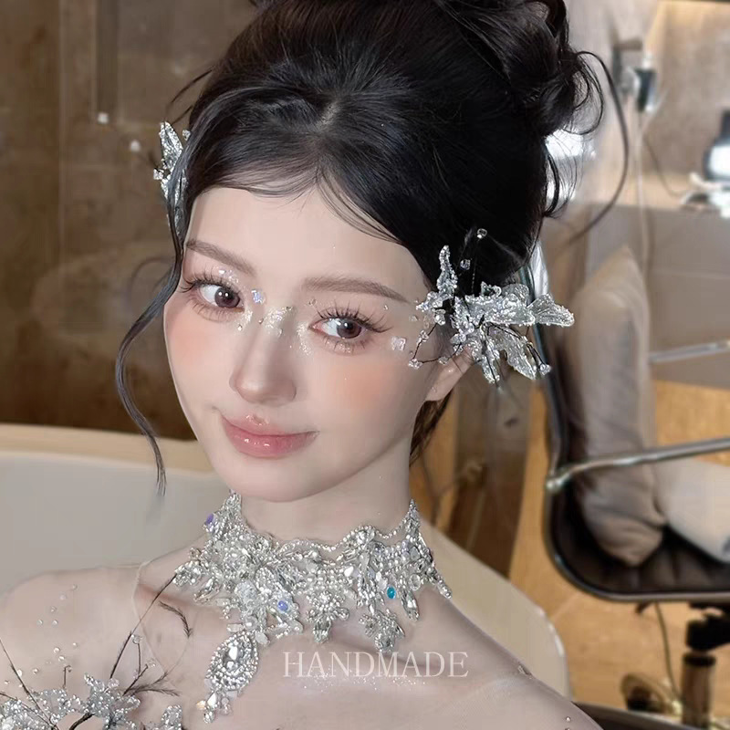 ブライダルヘッドドレス、スーパーフェアリーファンタジー、黒い羽の蝶のヘアピン、ウェディングドレス、モーニングローブ、イブニングドレス、高級ヘアアクセサリー付きの甘いドレス|undefined