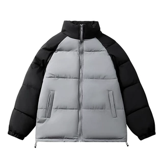 定制冬季新款拼接棉衣男休闲加厚面包服宽松跨境潮流立领棉袄男女