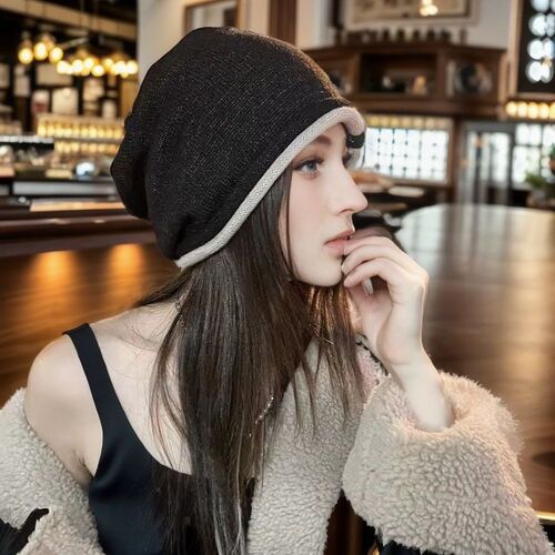 Autumn and winter new versatile ear protection pile cold Baotou woolen hat women's cashmere hat large head circumference knitted fashion