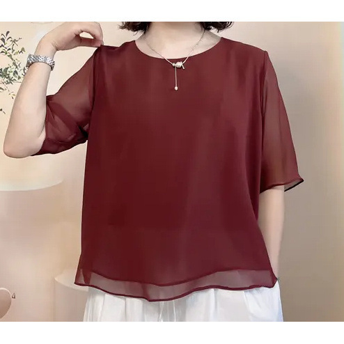 Summer hit round collar, fashionable and all-matching pearl yarn short sleeves