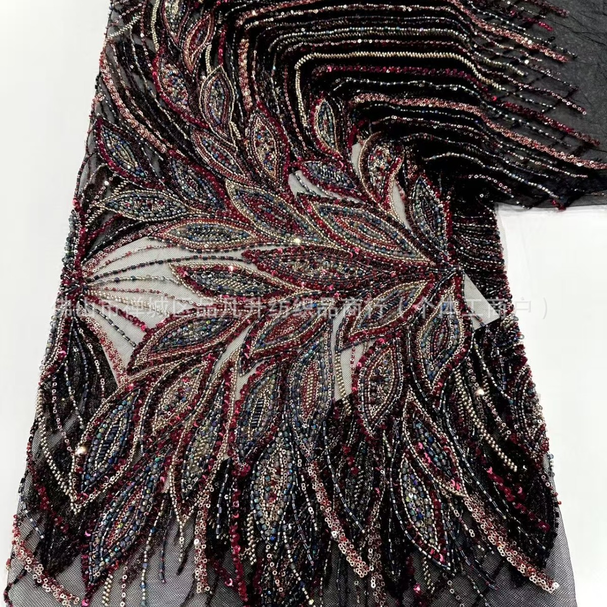 Tejido de flores tridimensionales industria pesada Tejido de bordado de perlas Tejido de bordado de sequilla Tejido de vestido de moda de alta calidad transfronterizo