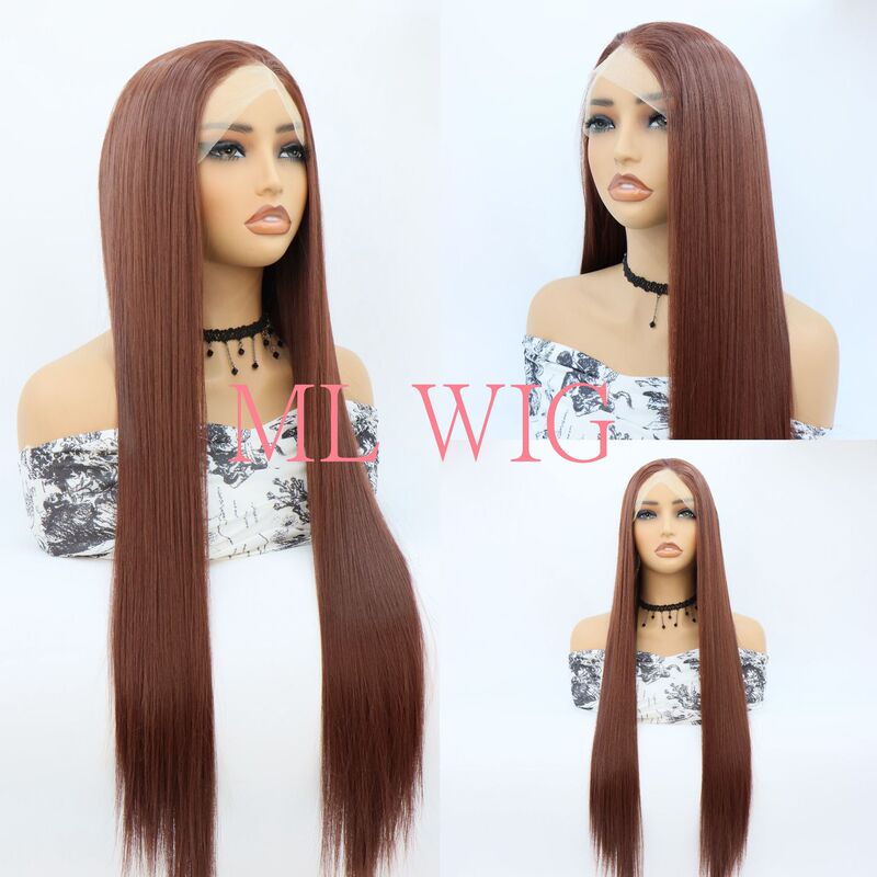 Front Lace Hand-Crocheted Wig, Blue Long Straight Hair, High-Temperature Fiber Wig Set, Natural Daily High-Temperature Fiber Cosplay
