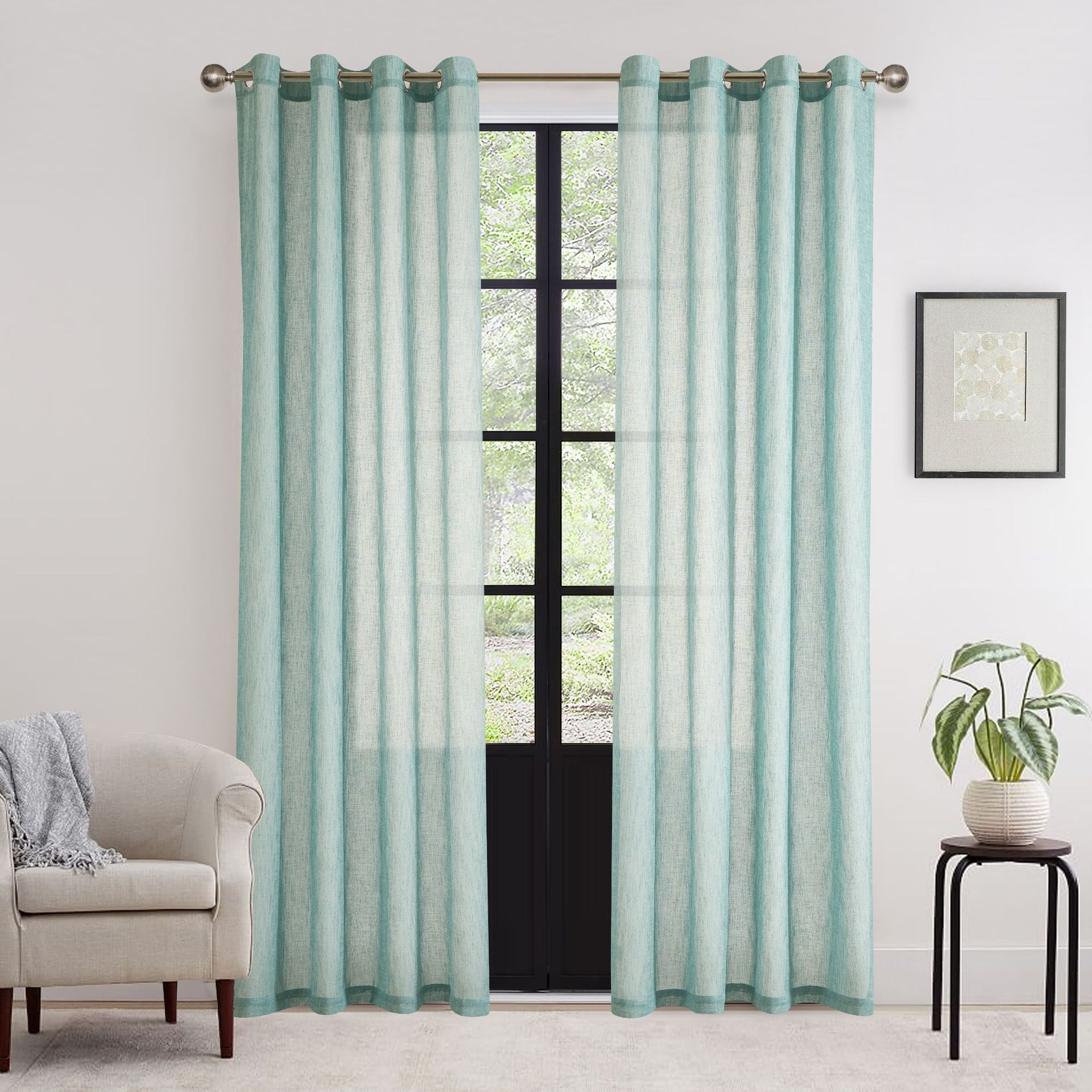 Transfronterizo Amazon venta caliente imitación de lino cortina de anillo cortina moderna simple sólida semi-sombra cortina de tela terminada