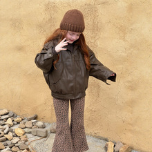 橙乐25冬韩版儿童PU皮夹棉加厚外套 女童洋气百搭短款机车皮衣棉