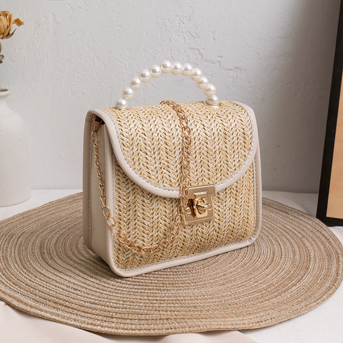 Bags, versatile women's high-end niche design bags, straw woven pearl handbags, shoulder crossbody bags, ins batch