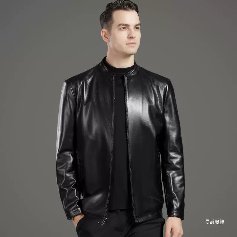 Новая кожаная одежда Haining мужская овечья шкура осенний зимний воротник папа кожаная куртка среднего возраста бархат теплая куртка