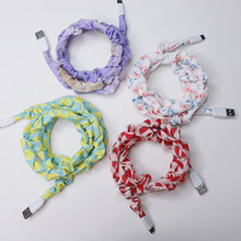 包布工艺褶皱 发圈type-c数据线 手工头绳手机数据线 印花特色线