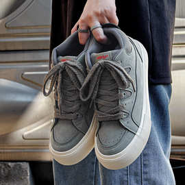 VASIBAEN 男鞋子潮德训高帮帆布鞋男2025秋季新款厚底小白鞋板鞋