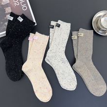 网红爆款点子纱布标手工缝制饰品袜批发秋冬新款韩系袜子女中筒棉