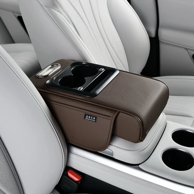 Armrest box armrest box pad car multifunctional - brown-with-tissue-box