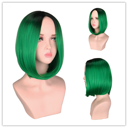 かつら欧米の女性の波の頭の黒のグラデーションの紫の熱い販売のショートヘアのboboの頭の女性の短い中でかつらの頭のカバーのwigを分けます。|undefined