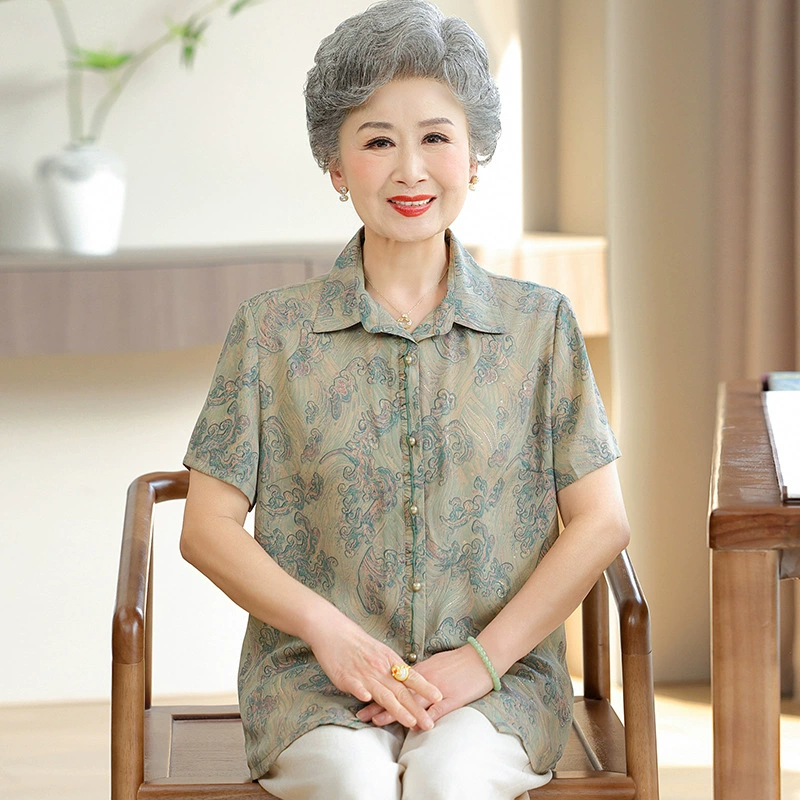 Бабушка летняя одежда с короткими рукавами для женщин среднего и пожилого возраста рубашка 60-летняя мама одежда 70 старушка летний костюм свободный