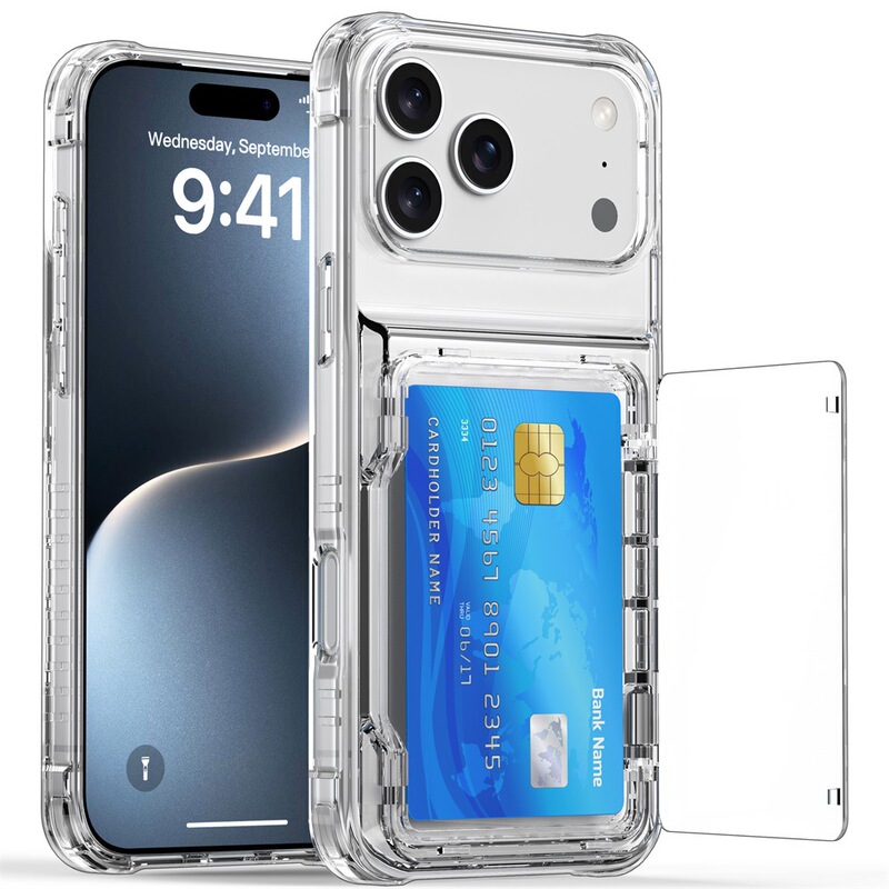 Suitable for Apple 18 Mobile Phone Case, Transparent 16Pro Cover, Flip Cover with Card Slot, Iphone17 High-End Protective Case 15
