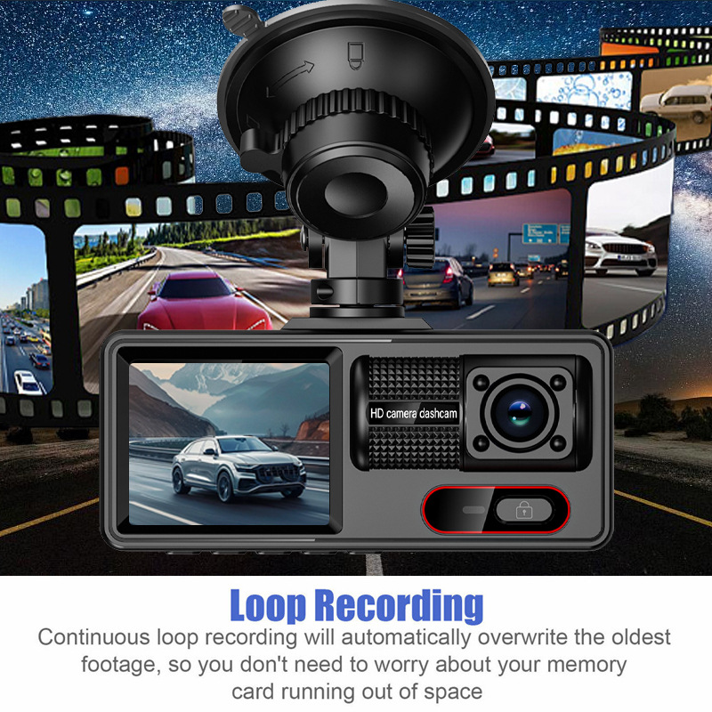 Cross-Border 1080P Three-Lens Driving Recorder Wifi Mobile Phone Interconnection 2inch High-Definition Screen Car Recorder