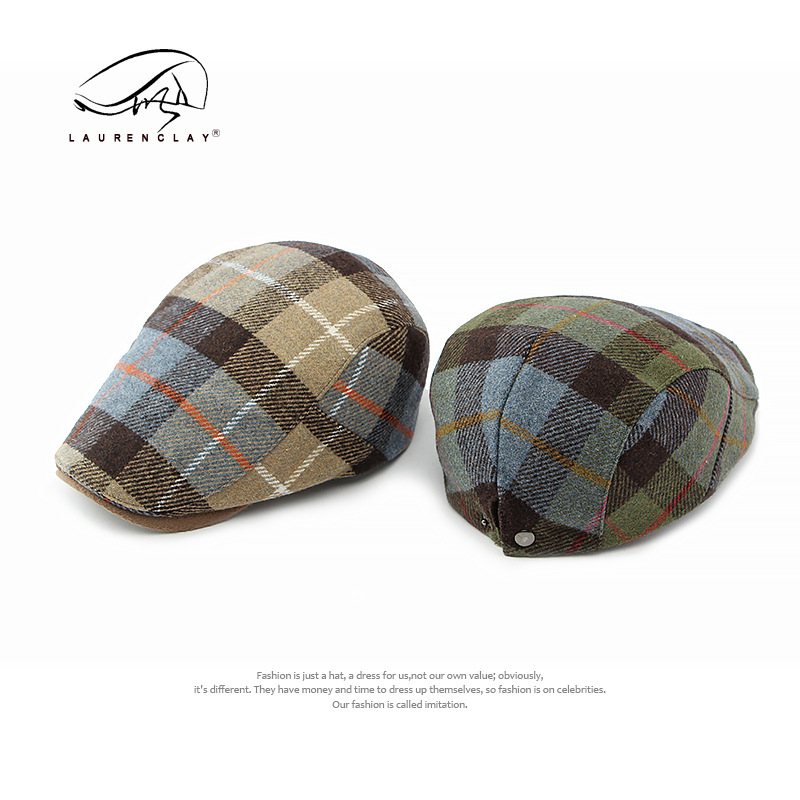 Otoño e Invierno nueva lana caliente boina hombres y mujeres británico retro adelante sombrero Plaid pintor sombrero para las mujeres