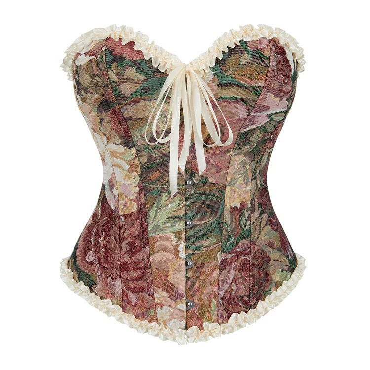 French-Style Fishbone Corset with Lace Print, Bustier for Women, Court-Style Fishbone Shapewear for Outerwear French-Style Fishbone Corset with Lace Print, Bustier for Women, Court-Style Fishbone Shapewear for Outerwear
