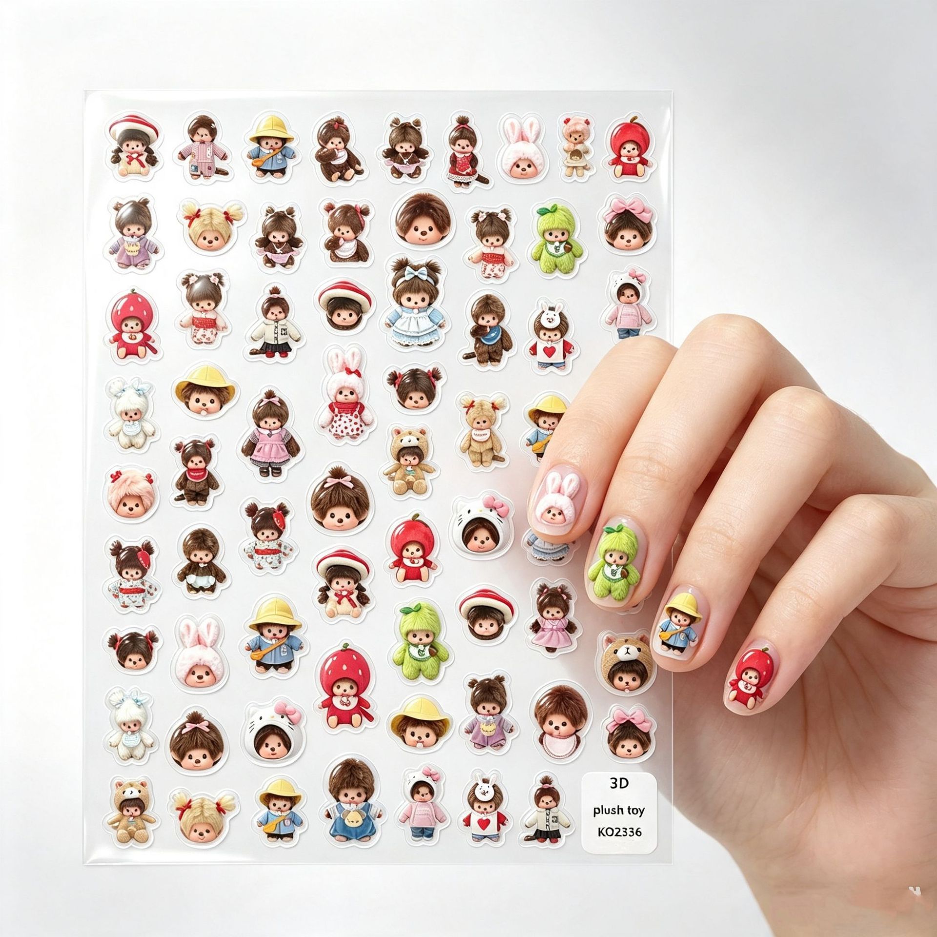 Vintage Style 3D Cartoon Bear Nail Stickers, Thin and Flexible Adhesive Nail Stickers, Same Style as on Xiaohongshu, Wholesale from Manufacturer