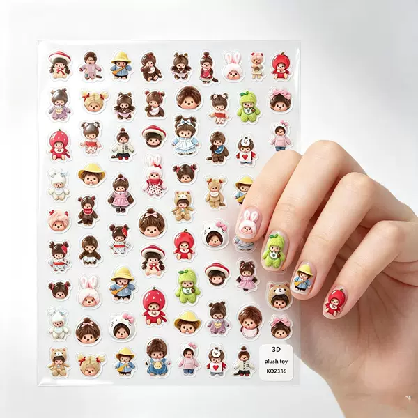 Vintage Style 3D Cartoon Bear Nail Stickers, Thin and Flexible Adhesive Nail Stickers, Same Style as on Xiaohongshu, Wholesale from Manufacturer