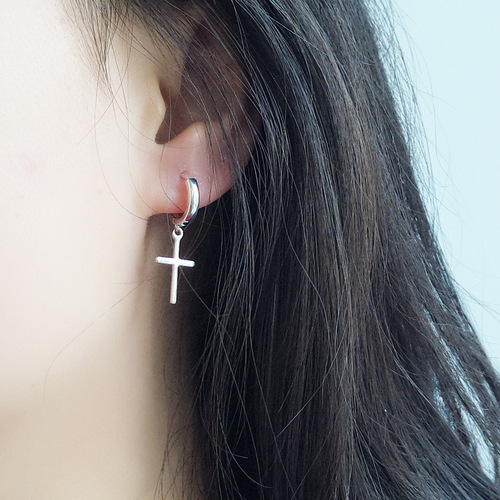 s925 sterling silver earrings, cross-border ins cross earrings, Korean sterling silver jewelry, simple earrings for men and women