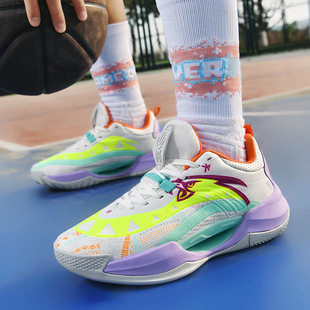 New Basketball Shoes Trendy Splicing Breathable Mesh Youth Student Sports Running Shoes Practical Cement Earth Shoes
