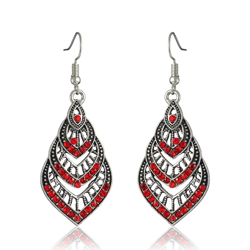 Fashion New Thin Full Diamond Female Retro Ethnic Fashion Alloy Earrings display picture 1