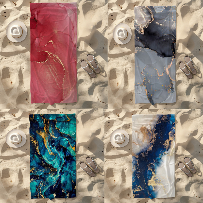 High-End Luxury Gilt Marble Beach Towel Microfiber Quick-Drying Bath Towel European and American Ins Style Vacation Sea