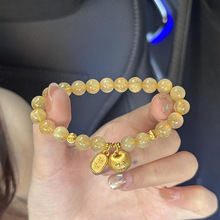 小红书爆款招财纳福小胖福金发晶手串古法金色平安喜乐牌水晶手链