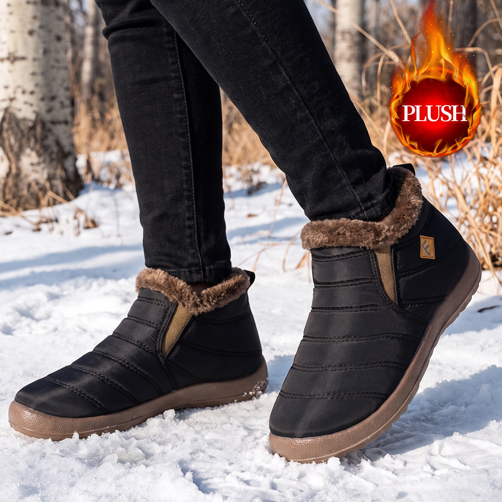 Botas de algodón para mujer, botas de nieve de poliuretano transfronterizas, botas cálidas de talla grande para mujer con forro polar y botas de algodón engrosadas, botas largas de caña alta a prueba de frío.
