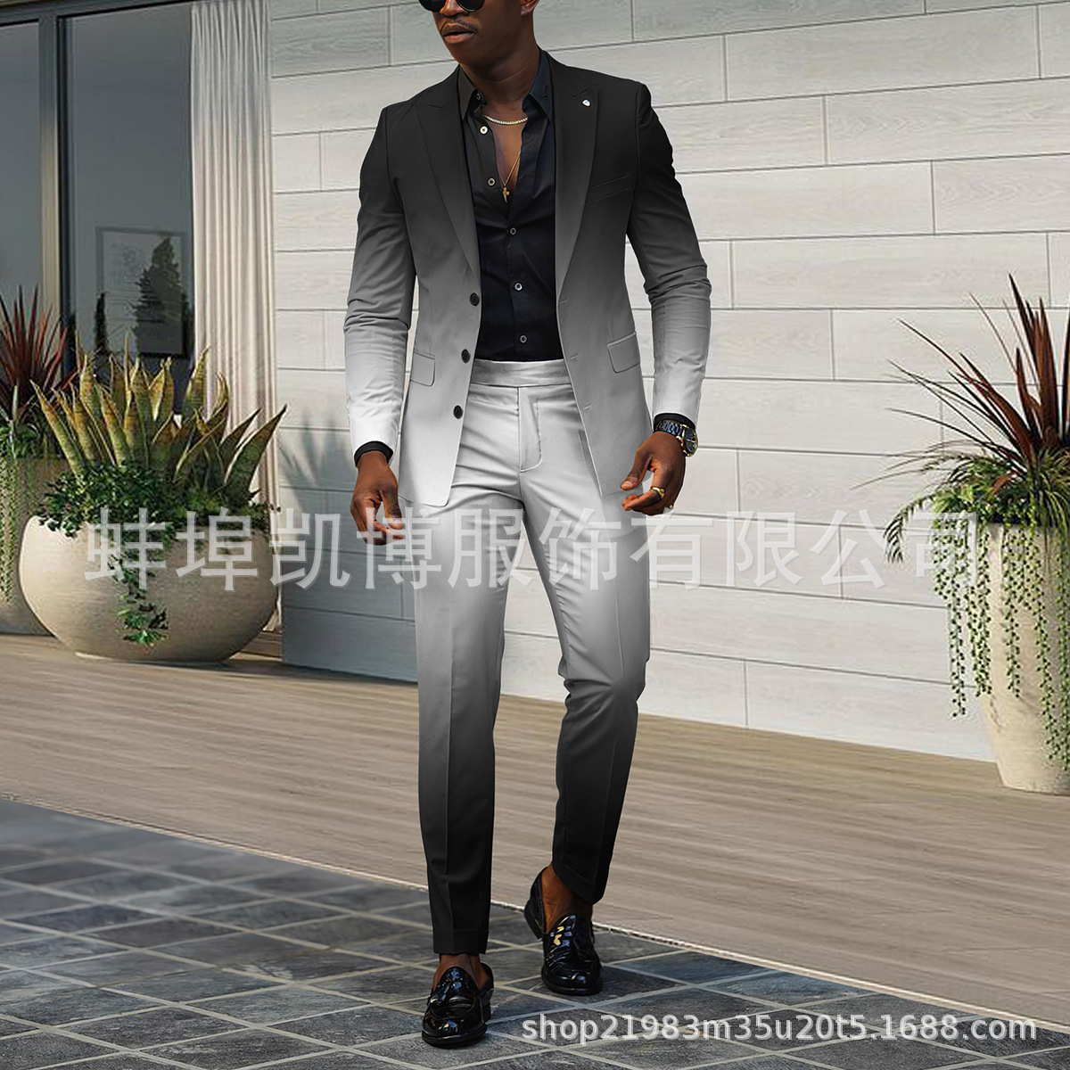 2023年春秋季新款英伦风休闲渐变西装男士潮流新品长裤套装男