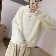 复古翻领拉链毛衣外套女秋冬新款宽松外穿针织开衫上衣加厚外套潮