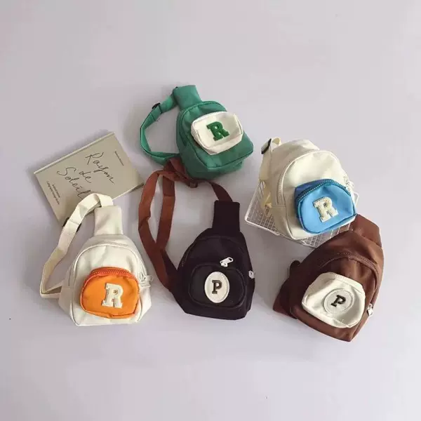 Korean children's waist bag, personalized and stylish, multi-pocket, trendy letter print, hip-hop style shoulder bag, chest bag