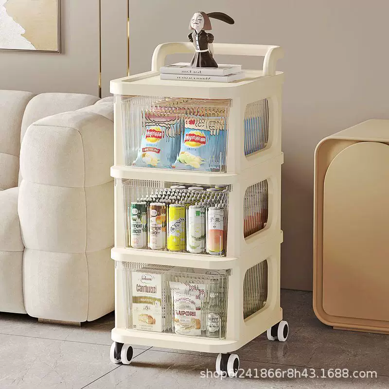 [Wholesale] Trolley storage cabinet movable floor-standing storage cabinet multi-layer storage rack cream style storage rack