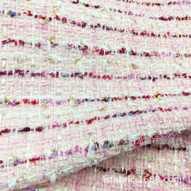 粗纺 小香风编织面料 粉色 男女装大衣外套布料 箱包鞋材适用