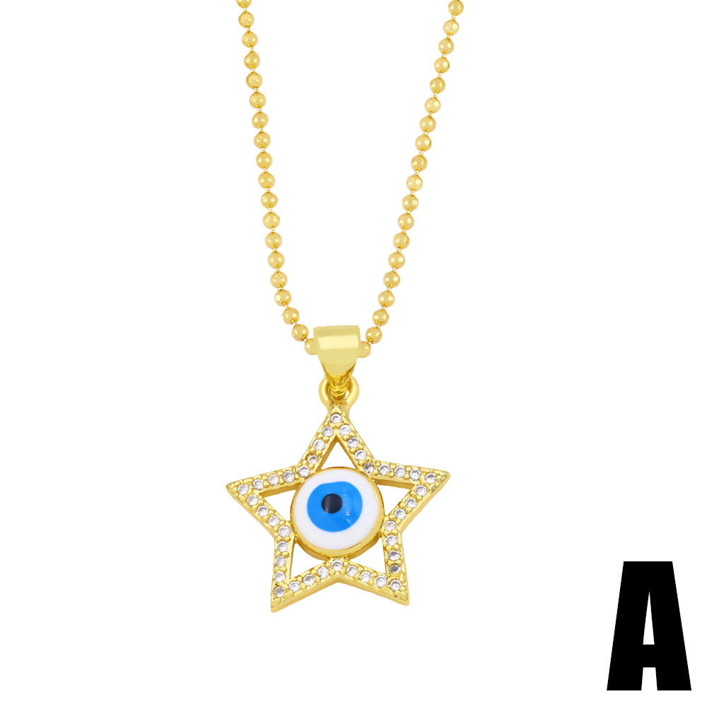European and American Personalized Minimalist Creative Geometric Hollow Love FivePointed Star Devils Eye Necklace Sweater Chain Female Nkz60picture3