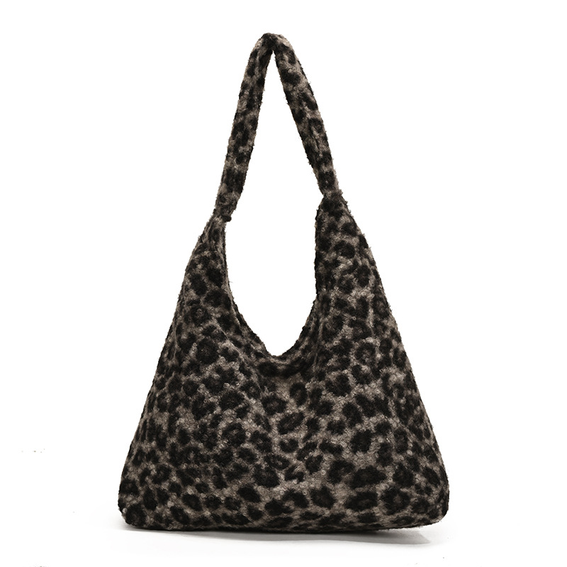 Versión coreana del bolso tote con estampado de leopardo de felpa ins 2024 otoño e invierno nuevo bolso de hombro de gran capacidad para viajeros, bolso de axila literario