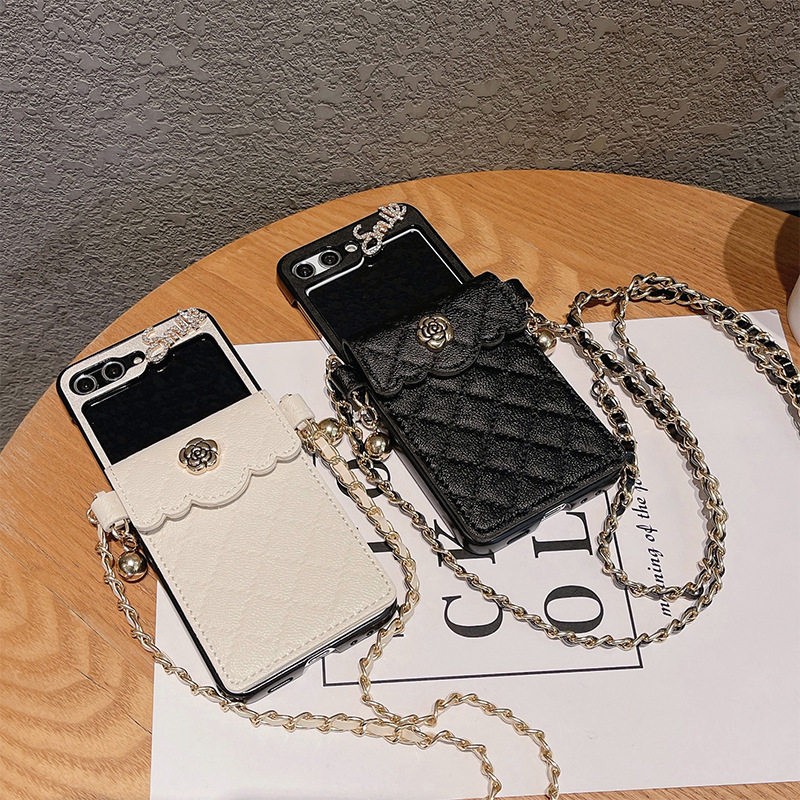 For Huawei P50pocket Houndstooth Leather Zflip6 Camellia Plaid Wallet Chain Mobile Phone Case for Women