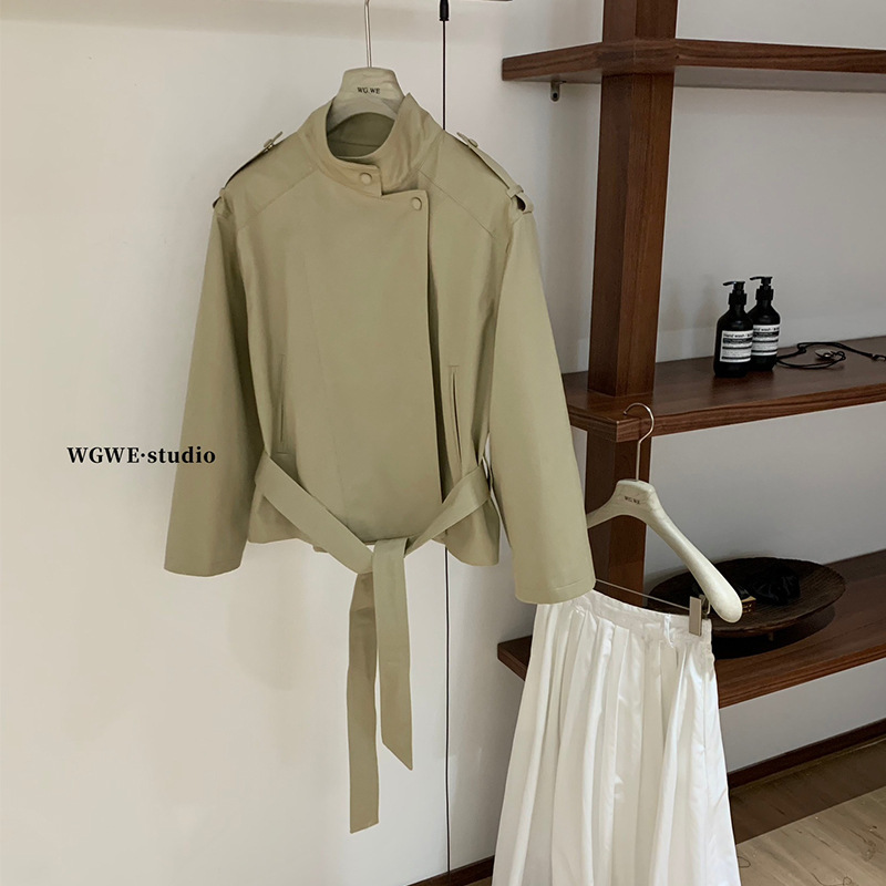 WGWE7099韩系短款卡其色风衣小个子薄款上衣|undefined