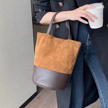 跨境磨砂牛皮水桶包日韩潮流GXF同款拼色手提真皮斜挎女包8059-8